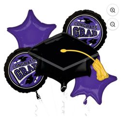 Graduation Bouquet 5pc Foil Balloons, Purple Black

