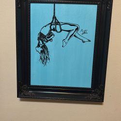 Rope Suspention Mixed Media vinyl Acrylic With Gothic Frame