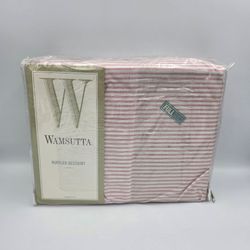 Vtg NEW Wamsutta Dust Ruffled Bedskirt Pink White Stripes Full 15" Drop Cottage