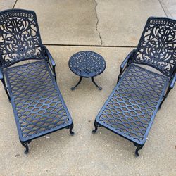 Hanamint Tuscany Outdoor Patio-Pool Furniture 2 Chaise Lounge Chairs-Table- Cast Aluminum-No Rust