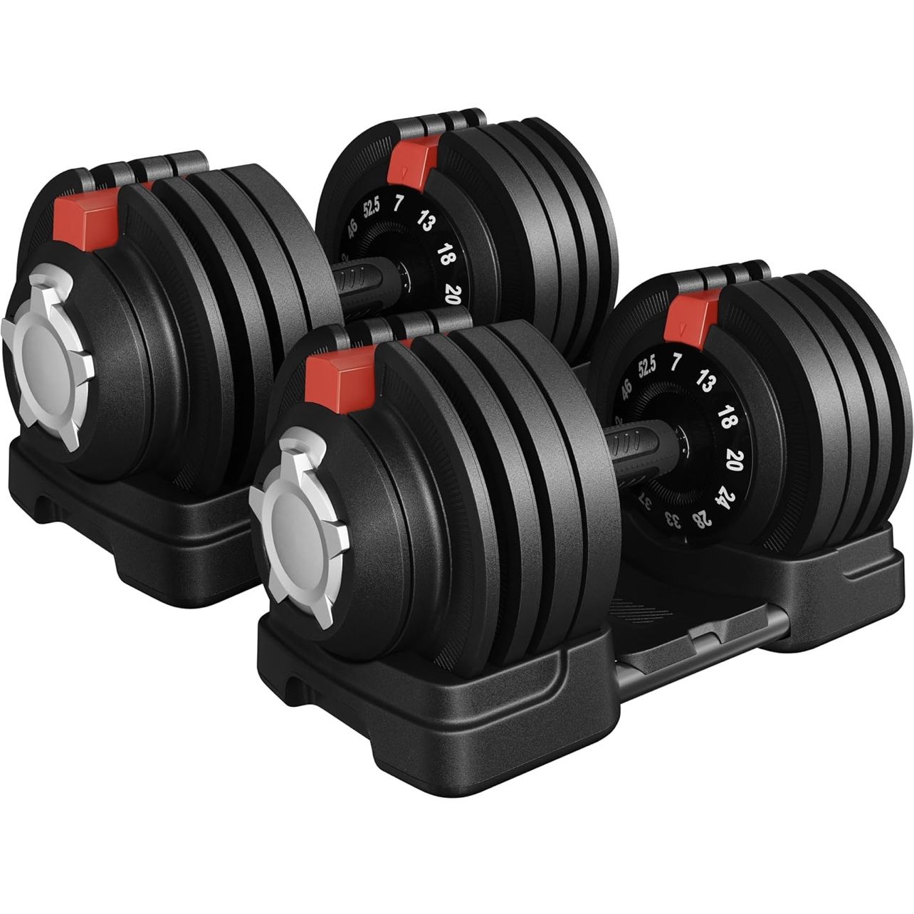 Adjustable Dumbbell Set 52.5Adjustable Dumbbells Fast Adjust Dumbbell Weight Set with Anti-Slip Handle and Tray for Men/Women Home Gym St