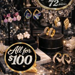 72 Pc Costume Jewelry Lot Earrings Rings Bulk Reseller Mixed Bundle
