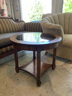 Set of 2, wood and glass end tables