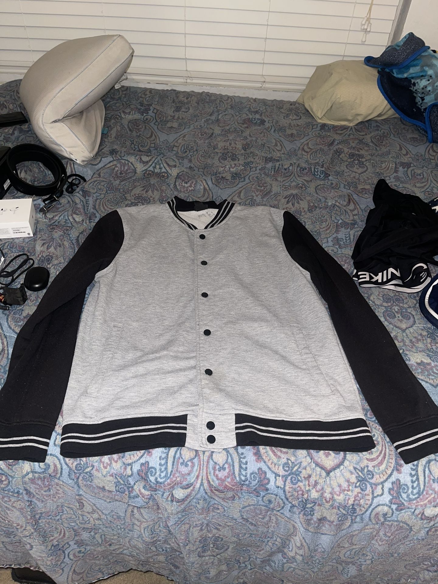 Grey And Black Varsity Jacket Meduim