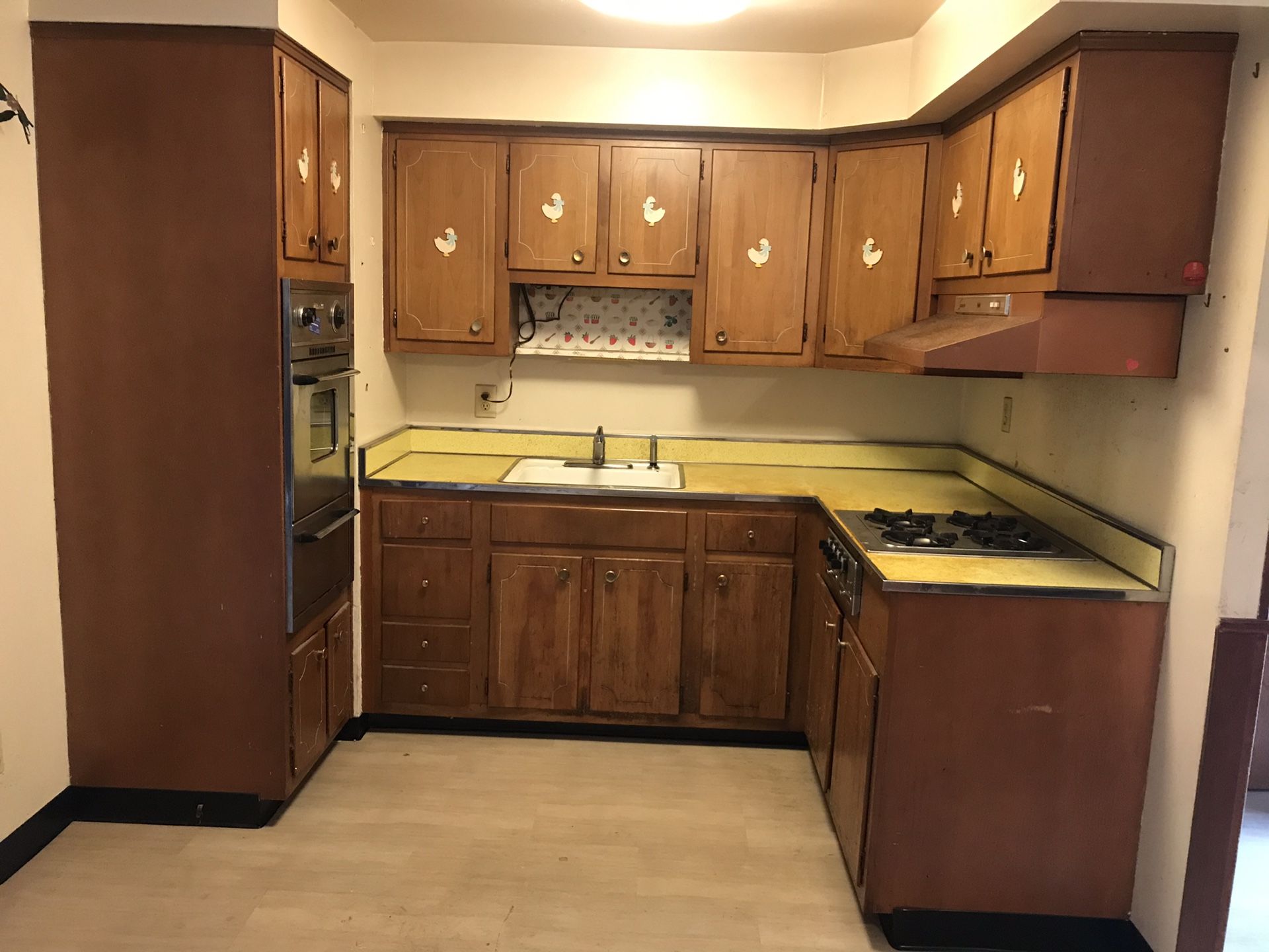 Kitchen cabinets, appliances, countertop