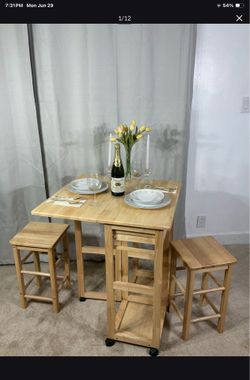 SPACE SAVER Drop Leaf Breakfast Bar & 2 Stools
