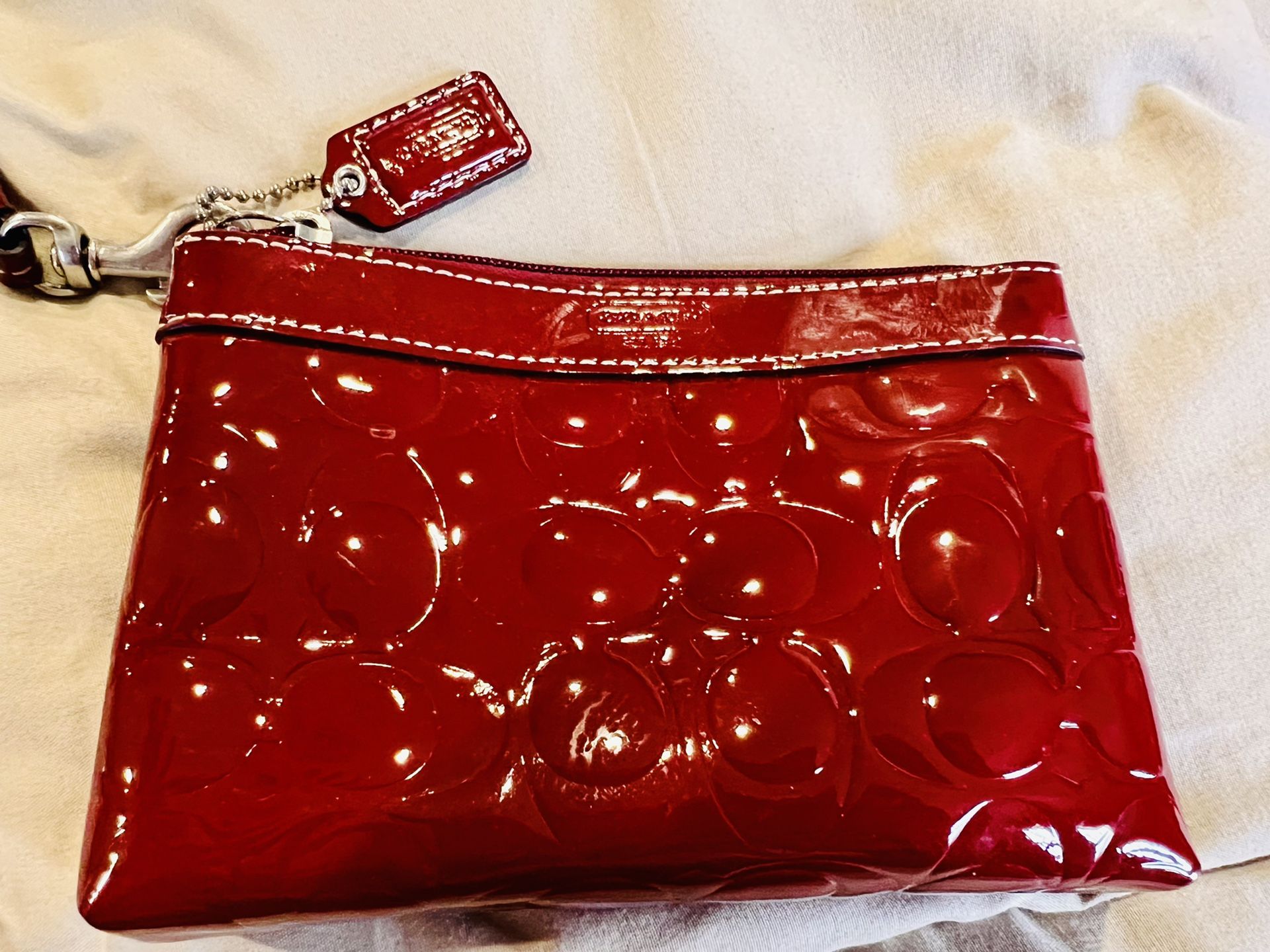 Coach Signature Red Patent Wristlet