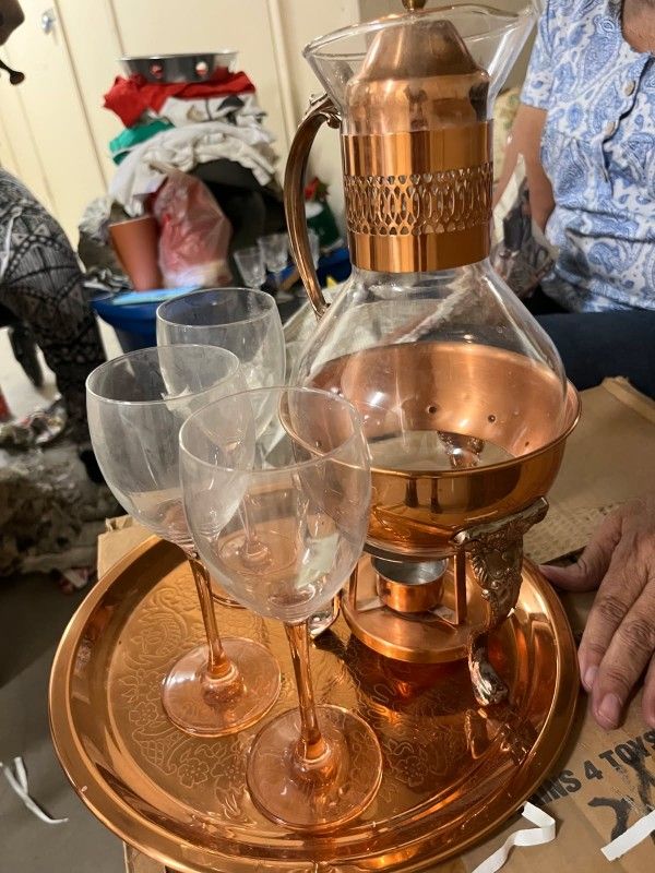 Copper Tray And Carafe Service 
