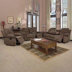 Brown Reclining Sofa Set 3 Pieces