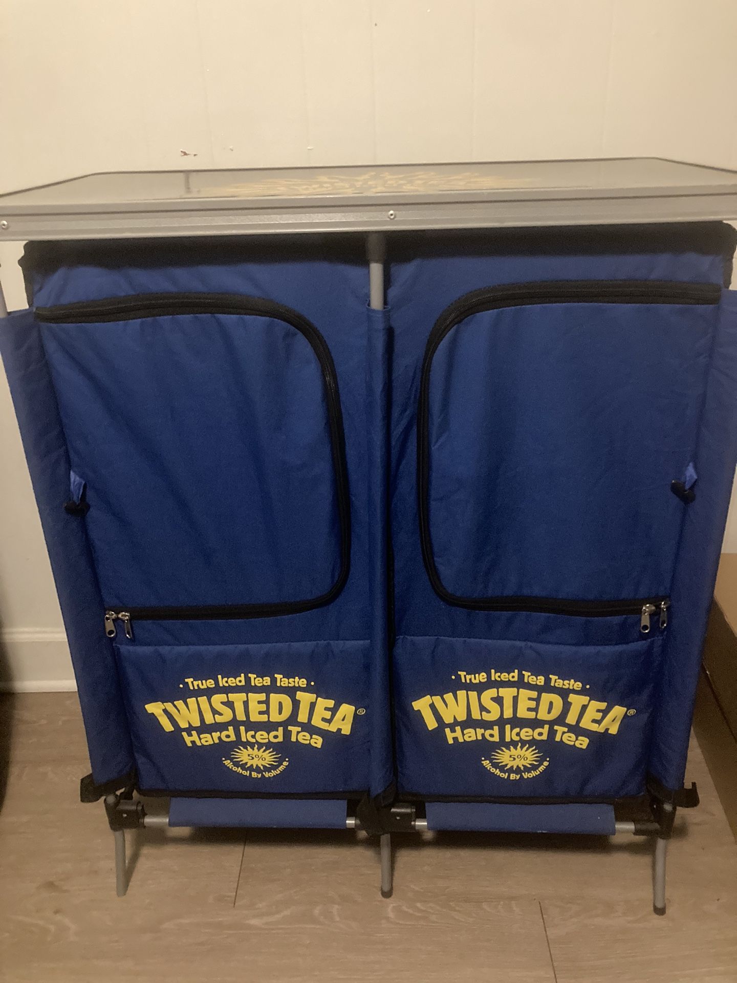 Twisted Tea Travel Bar With 2 Shelf Spaces And 2 Inside Coolers