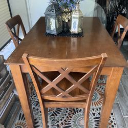Solid Wood Pub Style Dining Table w/ 4 Chairs 