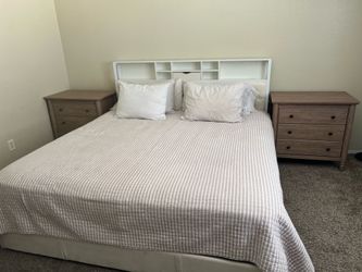 King Size LED Bed Frame w/ Storage Drawers & Charging Station – Beige