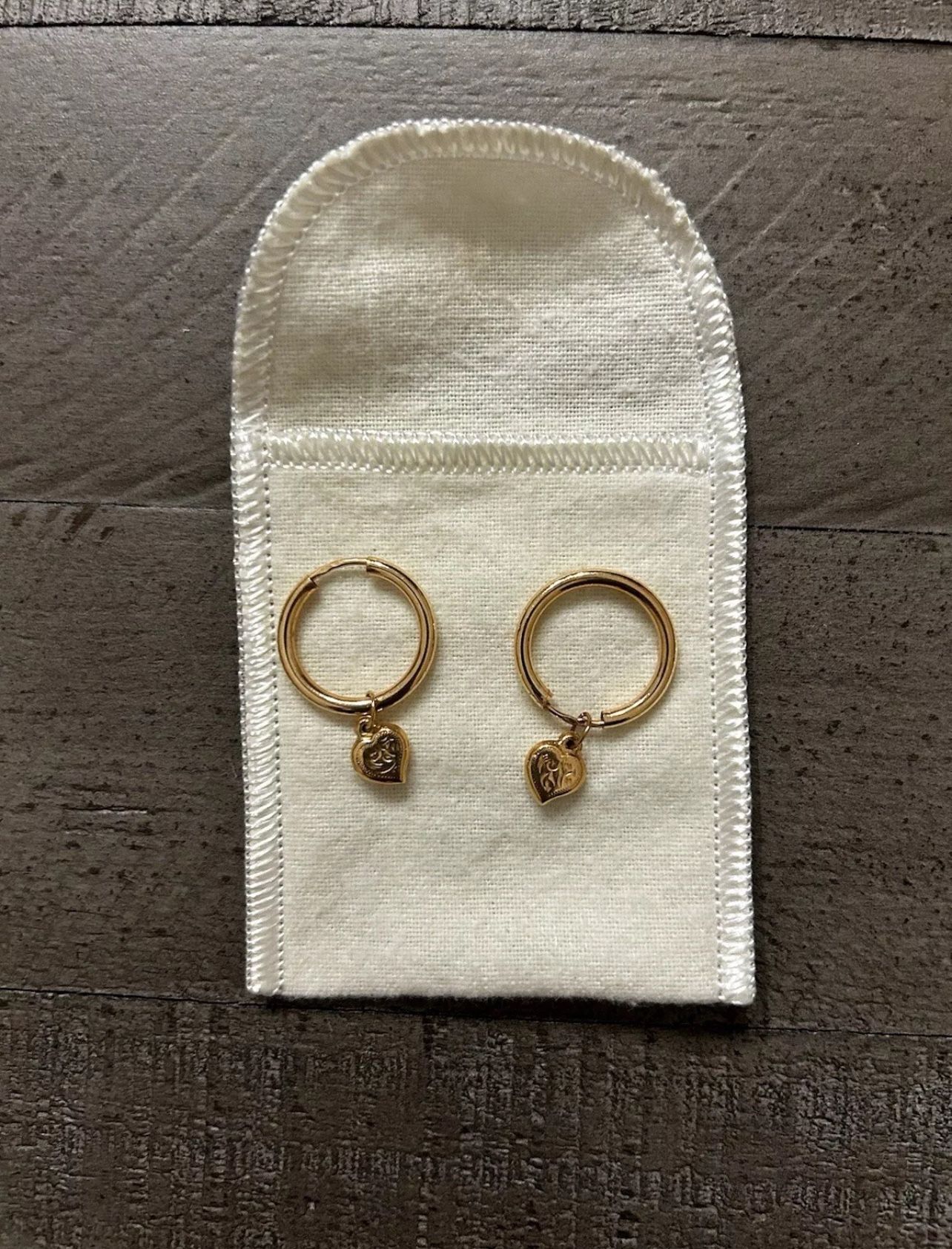 Gold Plated Dangle Heart Huggie Hoop Earrings