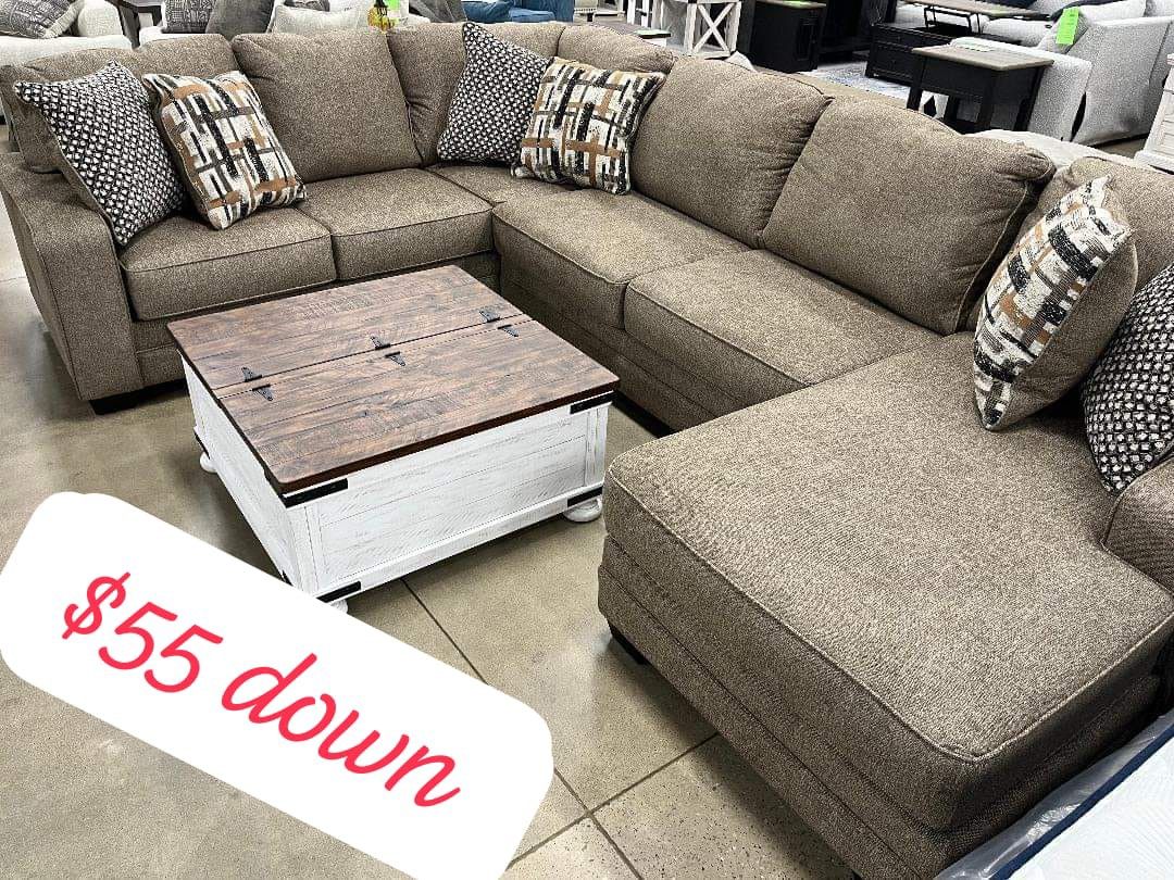 $50 Down Finance Reclining Sectional Sofa Loveseat Bedroom Set Queen,King Bed Dresser Nightstand Chest Dining Table Free Delivery Free Matress