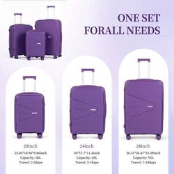 AAIVV 3-Piece PP Hardshell Luggage Set 20/24/28in, 24/28 Expandable Suitcases With TSA Lock Double Spinner Wheels, Durable Travel Bag Back To School G