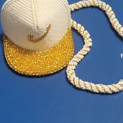 Nike Beaded Hat Medallion Piece White And Gold