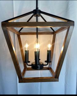 Rustic Farmhouse Light Fixture – 4-Light Hanging Lantern Chandelier for Home or Porch