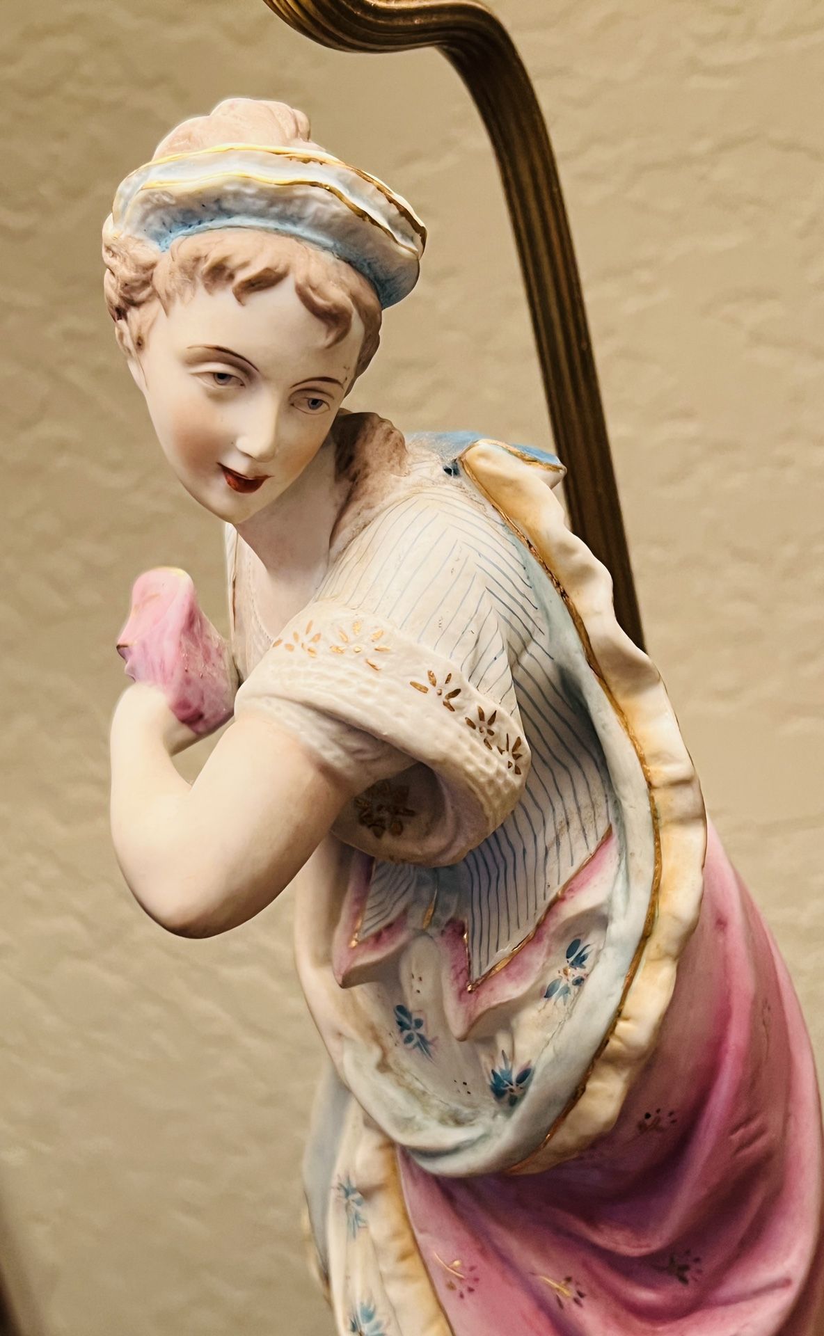 Antique French Table Lamp bisque figurine gold leaf