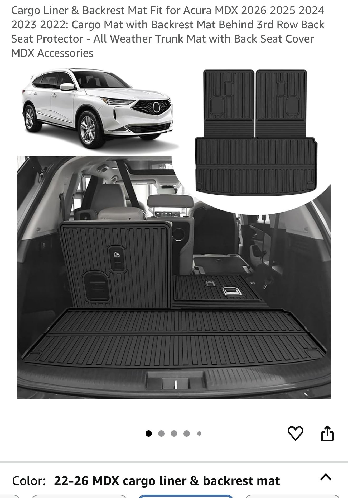 NEW…Cargo Liner & Backrest Mat Fit for Acura MDX 2026 2025 2024 2023 2022: Has Velcro on the mat; not sure if Velcro will be needed for the actual s