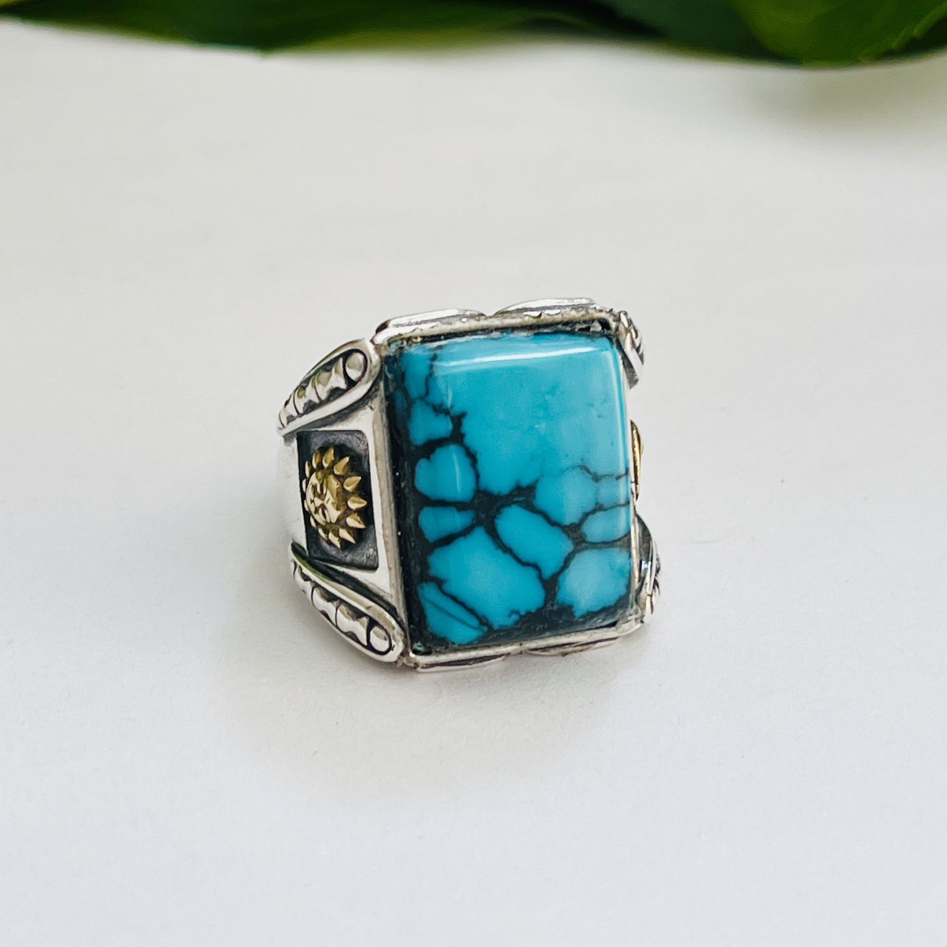 Natural Gemstone High Grade Spiderweb Men’s Ring Collectible Jewelry 