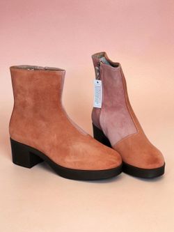 LAZO The Siren Suede Colorblock Ankle Boots NIB Orange Pink Size 8