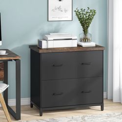 HL0118 2-Drawer File Cabinet, Wood Lateral Filing Cabinet for Home Office, A4, Letter Size, Brown and Black