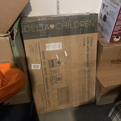 Delta Children Folding Portable Mini Baby Crib With 1.5-Inch Mattress - Greenguard Gold Certified, Grey 