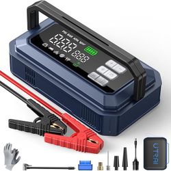 Portable Car Jump Starter, 12V Battery Booster Jumper Cables, USB Charger Power Bank, Air Inflator Compressor Jump Box 7000 Amp, Emergency Flashlight
