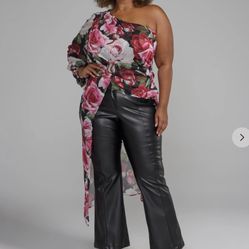 New York & Company Plus Asymmetrical Floral Top 1X