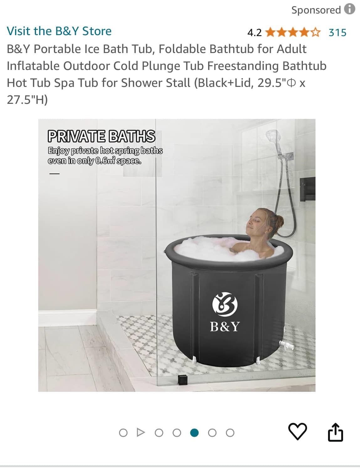 B&Y Portable Ice Bath Tub, Foldable Bathtub for Adult Inflatable Outdoor Cold Plunge Tub Freestanding Bathtub Hot Tub Spa Tub for Shower Stall (Black+