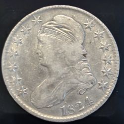 1824 Capped Bust Half Dollar Silver Early US Coin