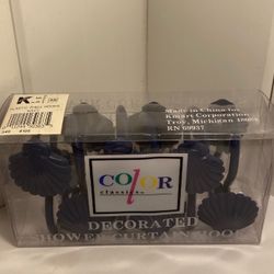 vintage New 90s Navy Blue Shell shaped plastic Kmart Shower Curtain Hooks Set of 12