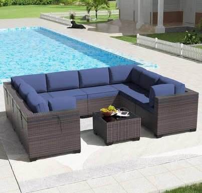New Assembled 9PCS Outdoor Patio Furniture Set PE Wicker Rattan Sectional Sofa Patio Set