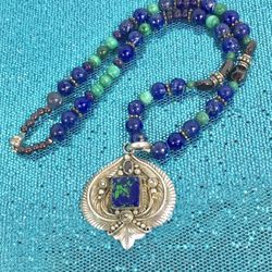 Sterling Azurite And Lapis Necklace