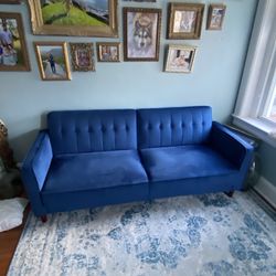 Blue Velvet Sofa Bed – 81” – Converts to Sleeper