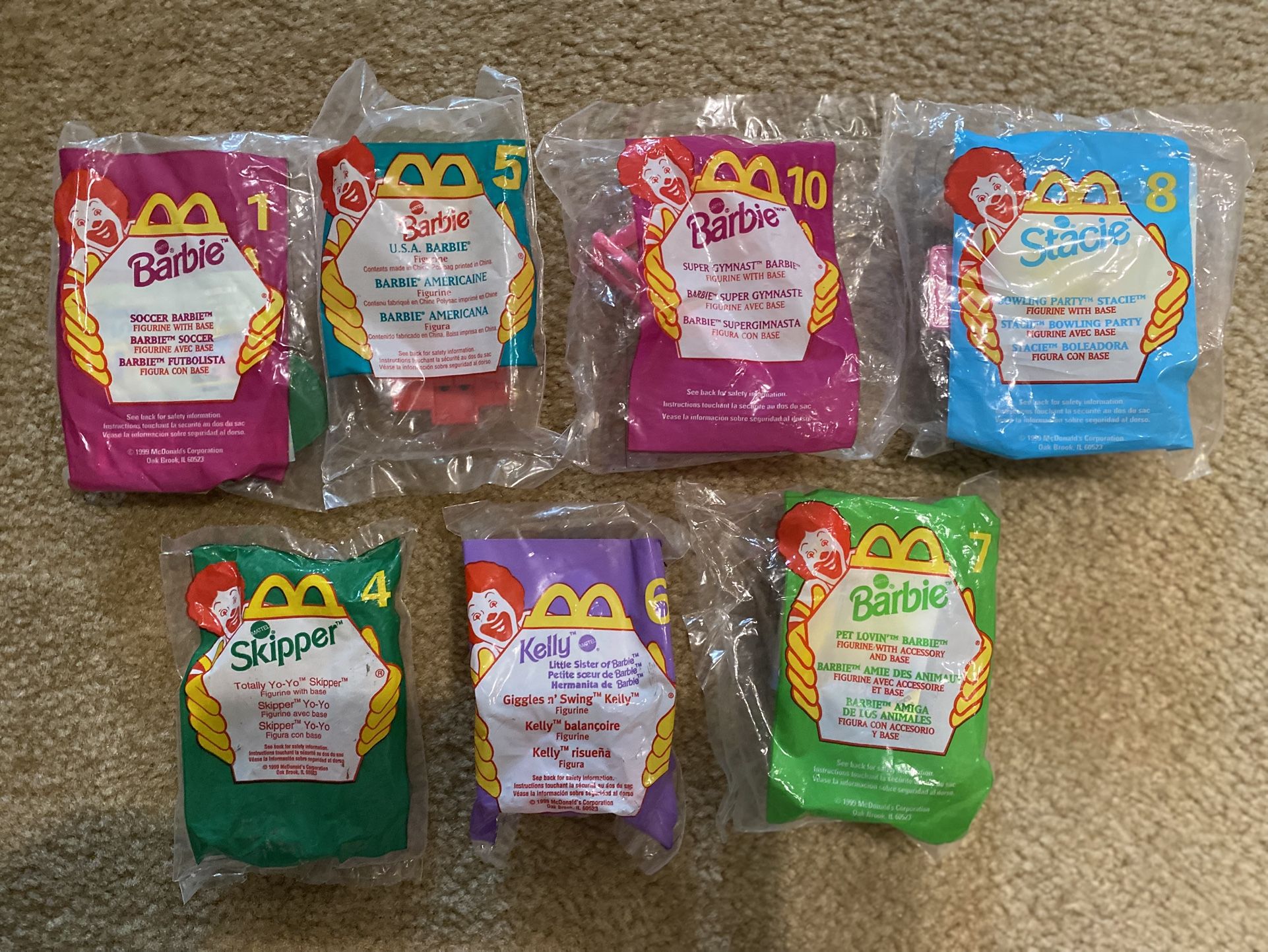 Seven Collectible Barbie Mc Donald’s Happy Meal Toys