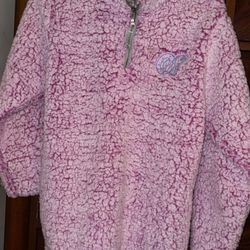 J America Pullover 1/4 Zip Fleece Fuzzy Barbie PINK Size Medium Sweater 