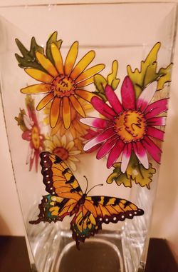 Beautiful Handpainted 3D Votive Glass Vase 10" Thumbnail