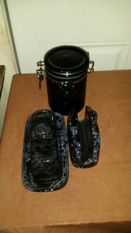 BLACK MATCHING - Glass Storage Container, BUTTER DISH, Napkin/TOWEL HOLDER