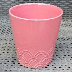 5.5"H x 5"L round pink smooth ceramic with textured bottom flower plant succulent container pot planter bowl