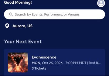 3 tickets for the evanescence show on Monday
