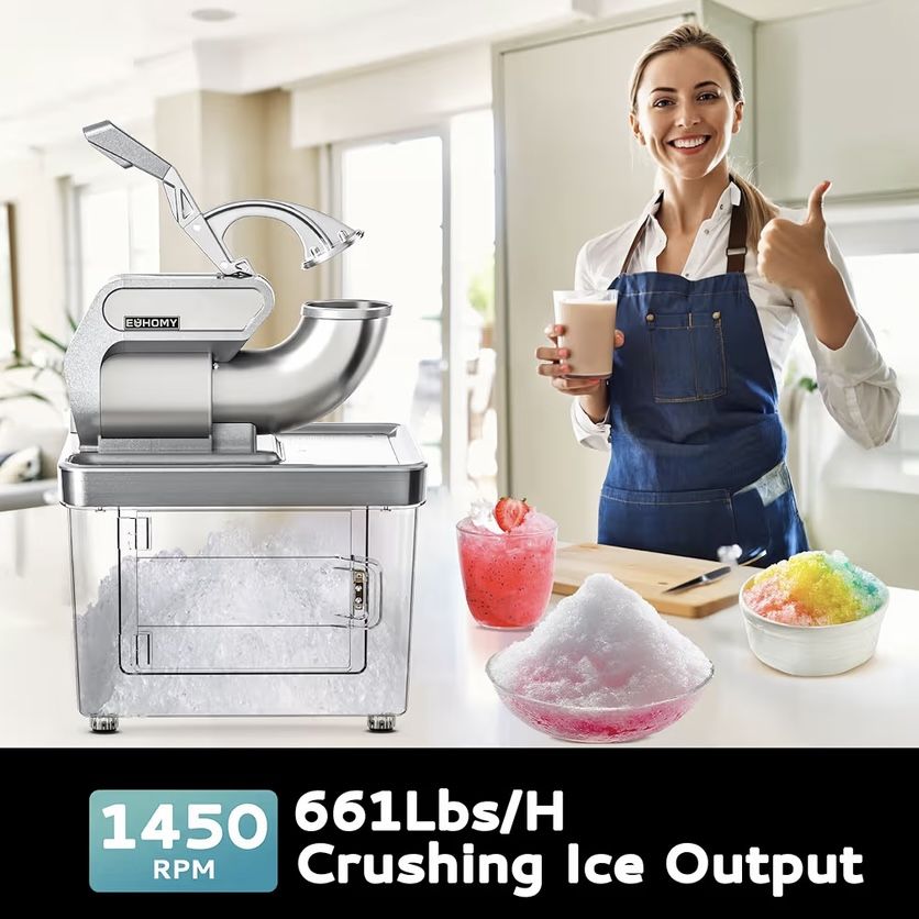 Commercial Ice Crusher 661LBS/H, Electric Snow Cone Machine with Dual Blades, Restaurants, Bars,New Products : American Fashion Style Bags On Sale