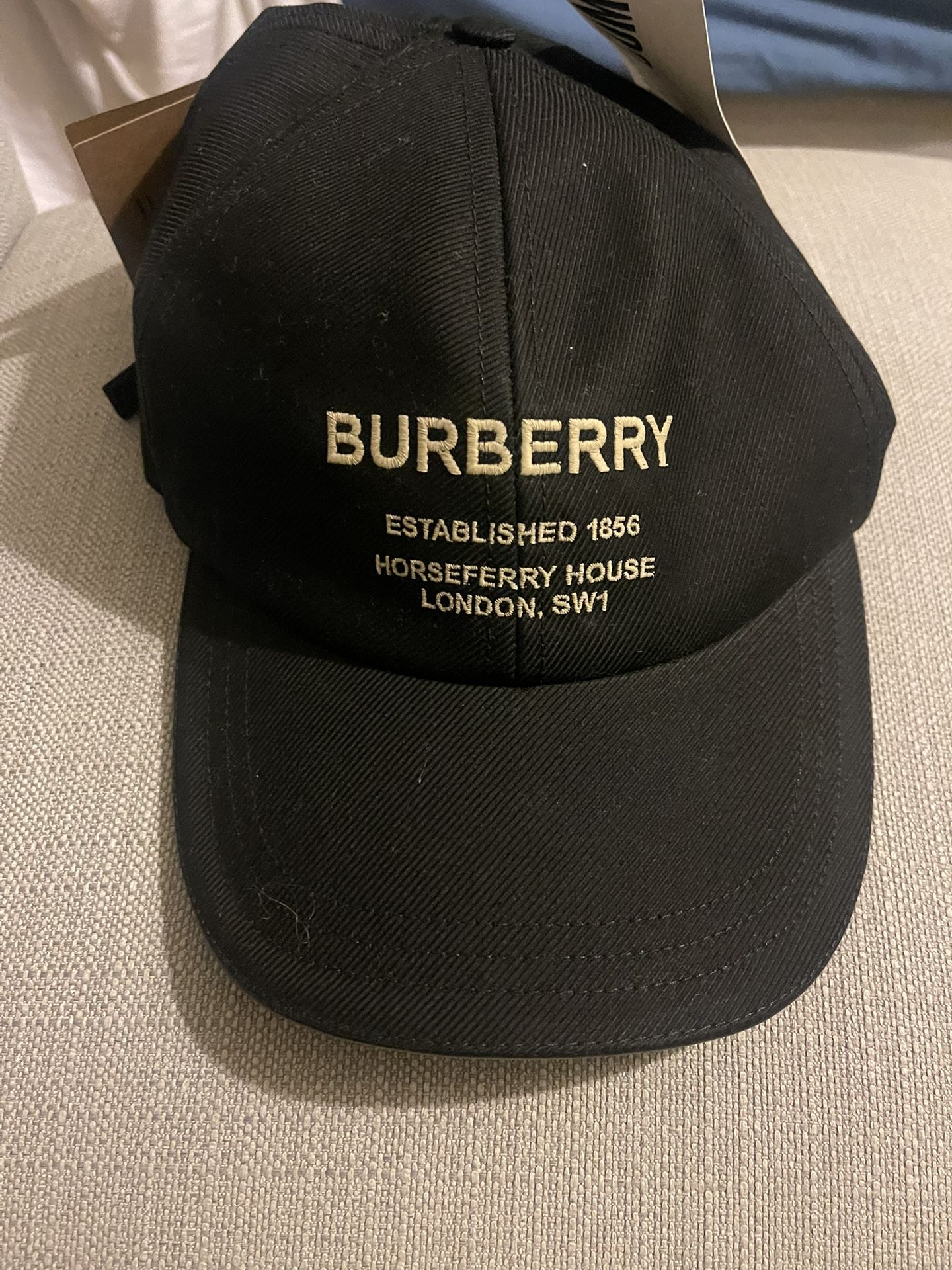 Burberry Logo Embroidered Leather Baseball Cap Black Adjustable