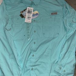 Large Brand New With Tags Teal Columbia Men’s Fishing Long Sleeve Specialty SPF Shirt Sporting Goods