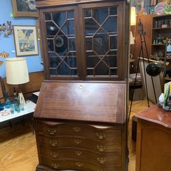 Vintage Mahogany Secretary Desk Curio Cabinet 