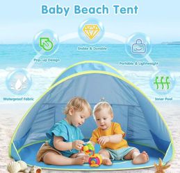 Baby Beach Tent with Pool, Pop Up UV Sun Shelter for Infant (Blue)
Baby Beach Essentials, Portable Multi-functional Mini Pool, Sun Shade for Travel, U