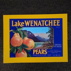 Vintage Lake Wenatchee Pears Crate Label Original Lithograph California Art
