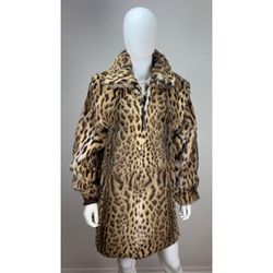 Lynx Leopard Print Real Fur Mink Coat Bomber Jacket Zip Up Women’s Medium or Men’s Small