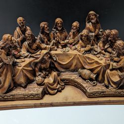 Last Supper Religious Sculpture - Vintage Carved Tableau