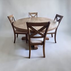 Ashley Furniture 5 Ft Round Dining Table Set – 6 Chairs – Modern Farmhouse